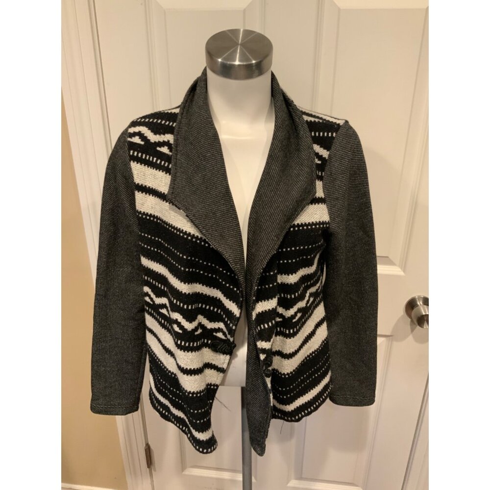 Black Letter T-Shirt Black & White Striped Lightweight Jacket, Size Large